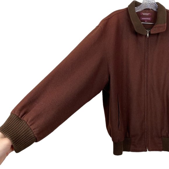 GUC Nordstrom Men's Sz M Wool Brown Bomber Jacket Zip Up Long Sleeve Jacket - Picture 2 of 10